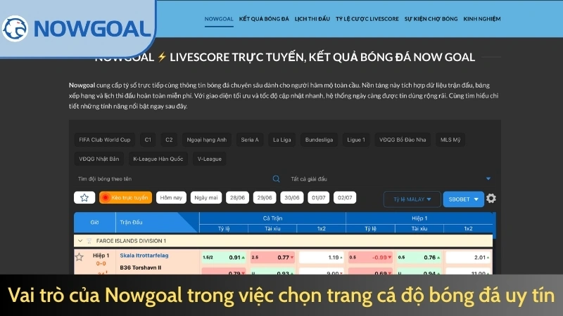 Vai trò của Nowgoal trong việc chọn trang cá độ bóng đá uy tín